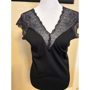 LC Couture Lace Stretch Ribbed Knit Top, M/L